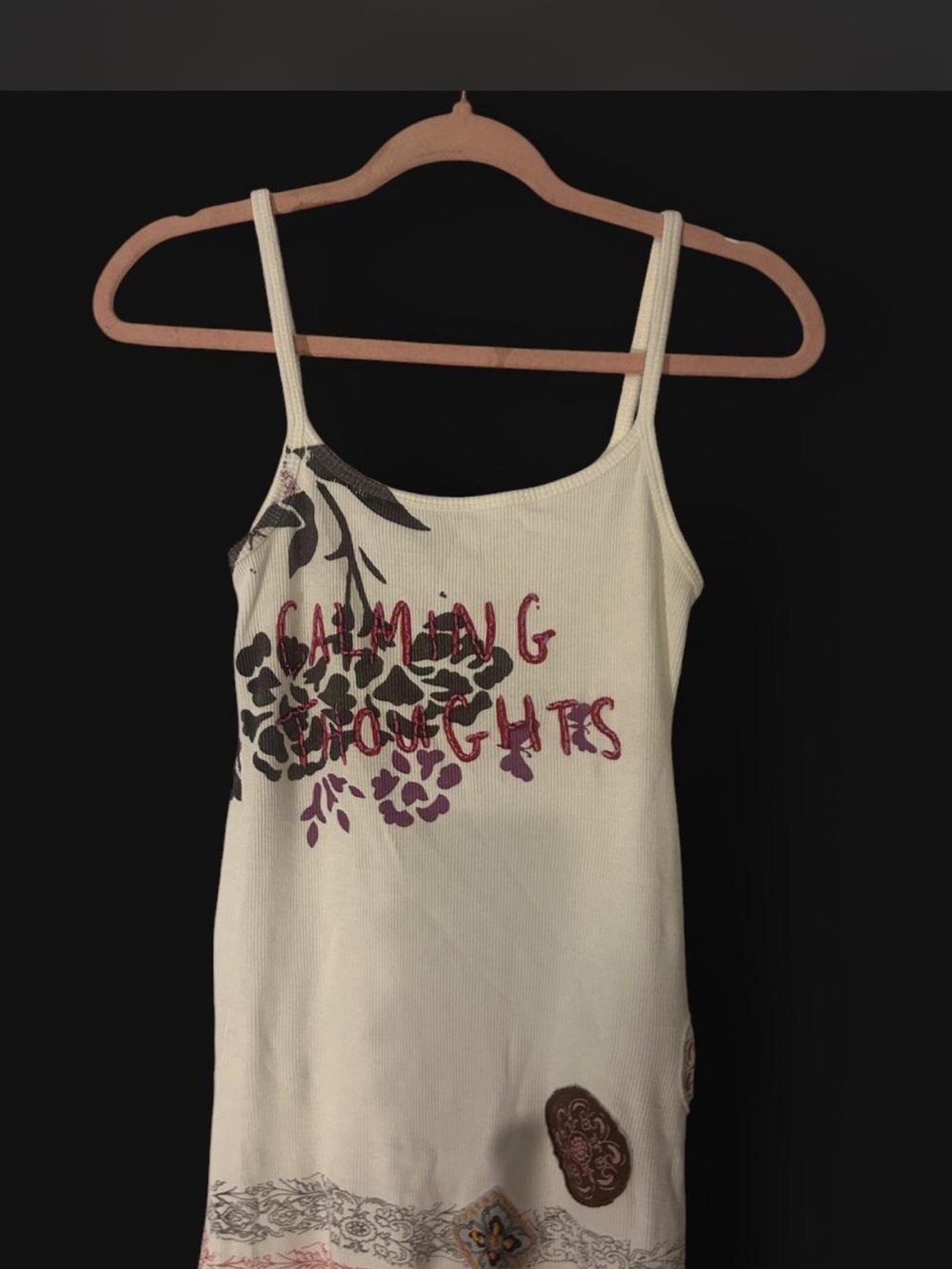 Prana Cream Ribbed Graphic Camisole with Purple & Brown Accents